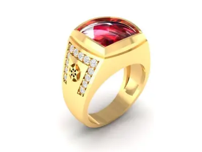 Luxury Red Gemstone Men Ring 3D Model with Side Diamonds 125 3D print model