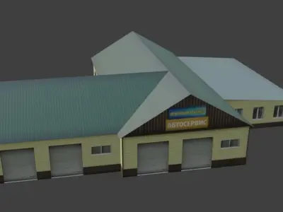 Autoservice building with roof Low-poly 3D model