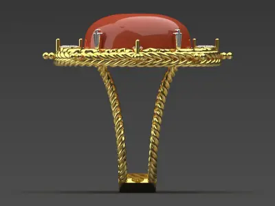 Solid Gold Ring with Agate jr00149 3D print model