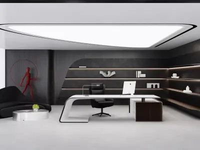 Ultra Modern Executive Office Interior with Curved Desk 3D model