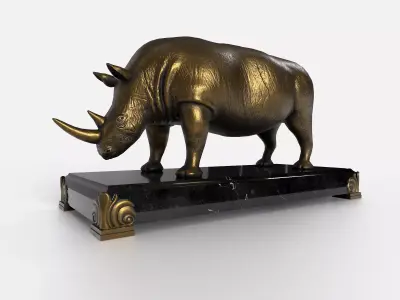Rhinocerous metal  statuette Low-poly 3D model