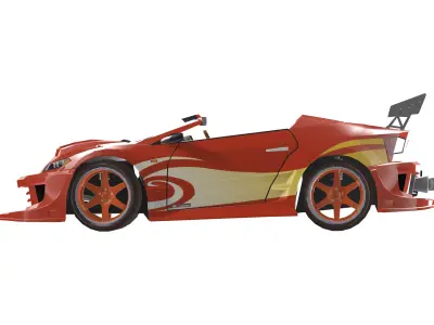Stylized Orange Sports Car Low Poly Vehicle with Highly detailed 3D model