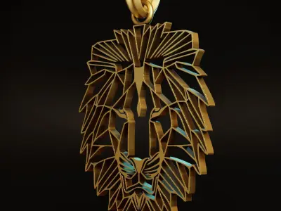 Feline Lion Stylized Pendant Amulet Necklace Design 3D print model