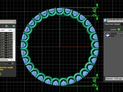 U Shaped Eternity Ring 2 point 1 mm stone size swiss 15 and EU55 3D print model