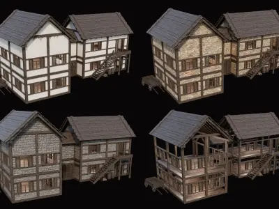 Medieval Village Pack 7 - 4 Assets - 4K Textures Game Ready Low-poly 3D model