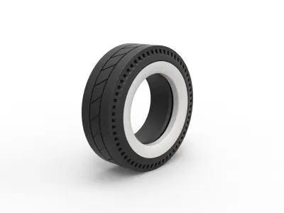 Whitewall rear tire of vintage dragster Version 11 Scale 1 to 25 3D print model