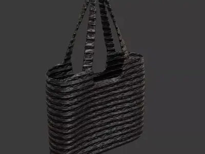Black Ribbed Glossy Tote Bag 3D model