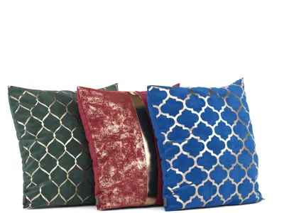 Luxury Velvet Throw Pillows Set Cover With Gold Accent 3D model