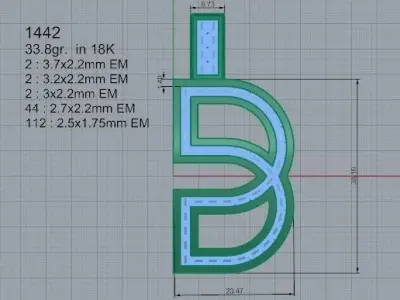 52 Number Diamond Pendant 1442 3D print model
