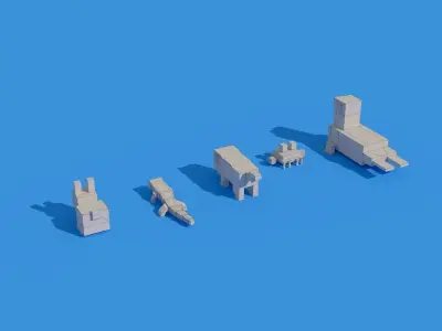 Low Poly Animals Seal Crab Rabbit Low-poly 3D model