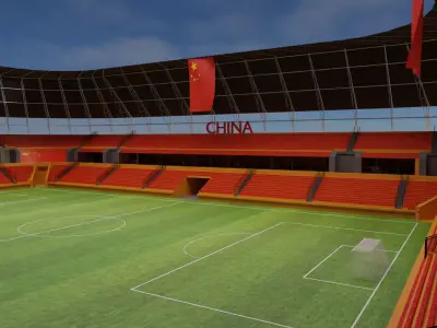 China Football Stadium and Interiors Low-poly 3D model