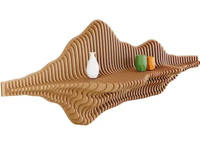 Parametric Wavy Wooden shelf Decor 01- wood cutting machines 3D model
