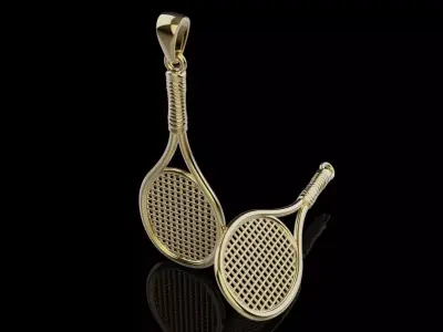 Gold Tennis Racket Pendant 029 3D print model