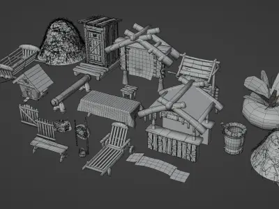 Stylize Village Props Kit 30 Plus Items Low-poly 3D model
