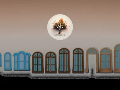 Round Windows Collection with Unique Top Design Low-poly 3D model