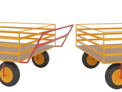 trolley wooden cart with wheels 3D model