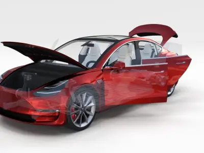 Tesla Model 3 Red with interior and chassis  3D model