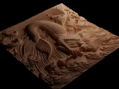 Mermaid at Sea CNC 3d Print High Relief Sand Casting 3D print model