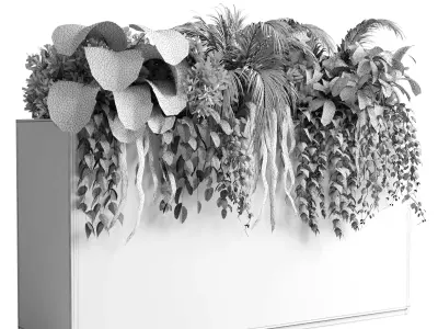 Concrete box plants on stand set indoor concrete dirt vase 3D model