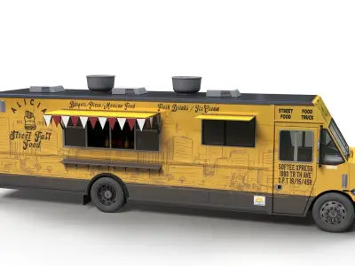 Street foodtruck Freightliner MT55 Low-poly 3D model