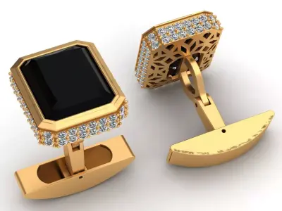 Onyx Fashion Diamond Gold Cufflinks 3D print model