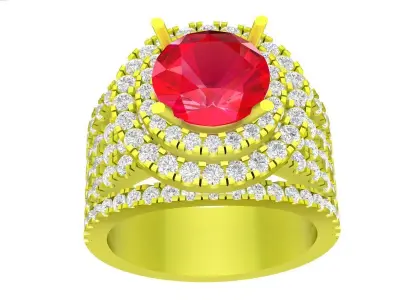 Luxury Multi Row Halo Diamond Ring 3D Jewelry Model 4418 3D print model