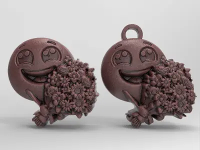 smile emoji with flower keychain  3D print model