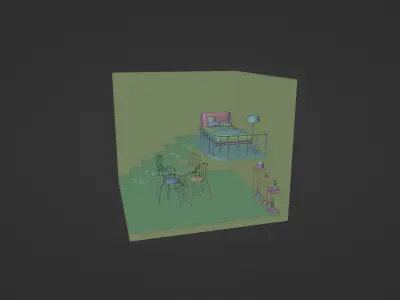 Isometric Interior Stairs Bedroom Dining Low-poly 3D model