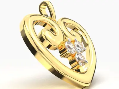 THREE STONE HEART DIAMOND PENDANT 3D print model