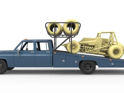 Vintage Transporter truck for Race car Version 2 Scale 1 to 25 3D print model