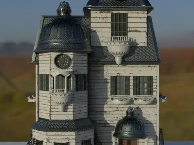 white wooden house 3D model