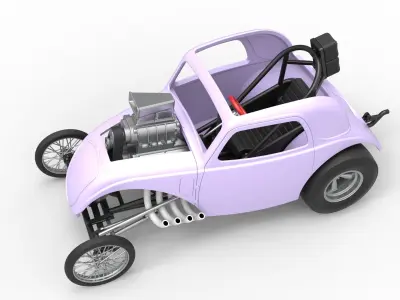 Front engine old school dragster with shell V10 Scale 1 to 25 3D print model