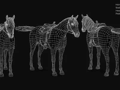 Horse Herd - Low poly animated game-ready Horse and  control rig Low-poly 3D model