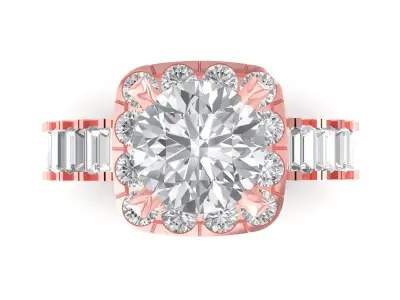 Luxury Halo Baguette Engagement Ring for Women 3224 3D print model