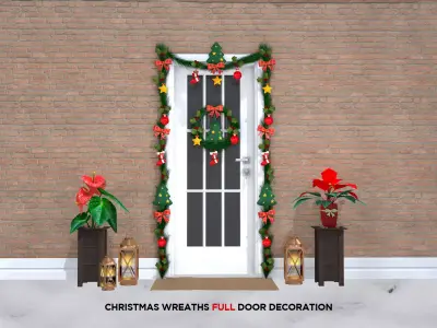 Christmas Wreaths Full Door Decoration 3D Model 3D model