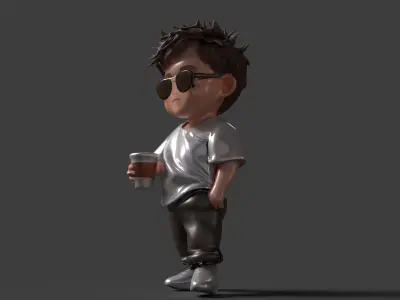 Chinese boy figure  Low-poly 3D model