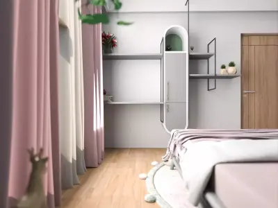 Modern Bedroom in pink theme 3D model