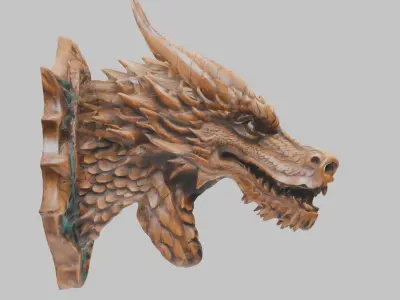 Intricate Dragon Head Carving 3D Model Low-poly 3D model