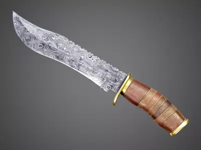 Damascus Steel Knife AAA PBR Game Ready Melee Asset Low-poly 3D model