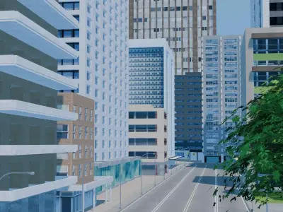 City Downtown Skyscraper Street 10 - DAY Low-poly 3D model