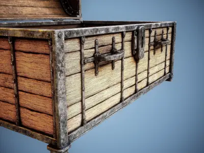 Heavy medieval treasure chest - LP - 5 LOD  - GameReady - UE Free low-poly 3D model