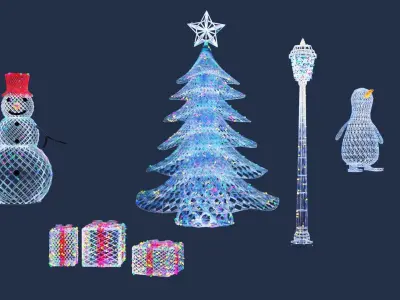Set of outdoor christmas glowing decorations 3D model