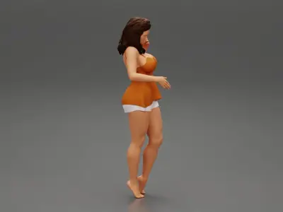 Sexy Girl in mini short and shirt looking down 3D print model