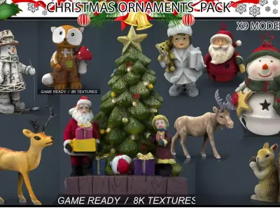 CHRISTMAS ORNAMENTS PACK Low-poly 3D model