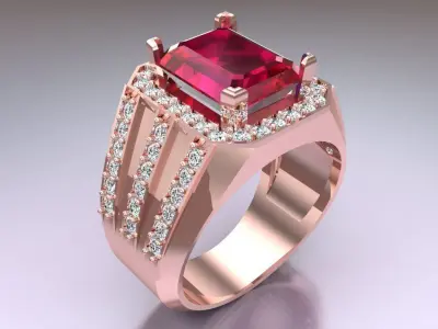 Rectangular Stone Rings - Mens Rings - N3899 3D print model