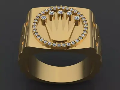 Luxury Golden Men Ring With Diamonds 3D print model