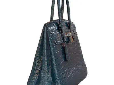 Hermes Birkin Bag Blue Crocodile Leather Low-poly 3D model
