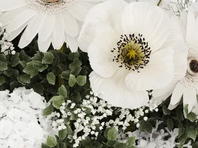 White bouquet of flowers  hydrangea lilac poppy 484 3D model