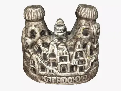 Kapadokya silver figurine with city Low-poly 3D model