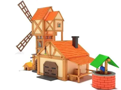 Cartoon Windmill Low-poly 3D model